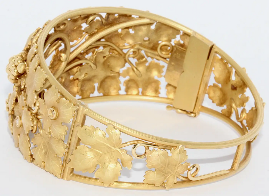 18 Karat Gold Armreif mit Diamanten, Trauben- und Weinlaubmotiv