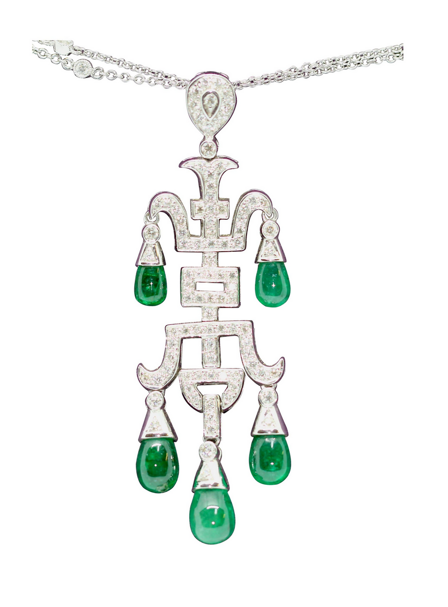 Atemberaubendes Diamant-Smaragd-Collier, Anhänger in 18 Karat Weißgold