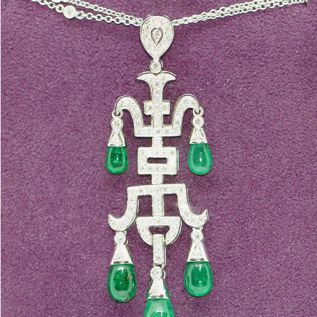 Atemberaubendes Diamant-Smaragd-Collier, Anhänger in 18 Karat Weißgold