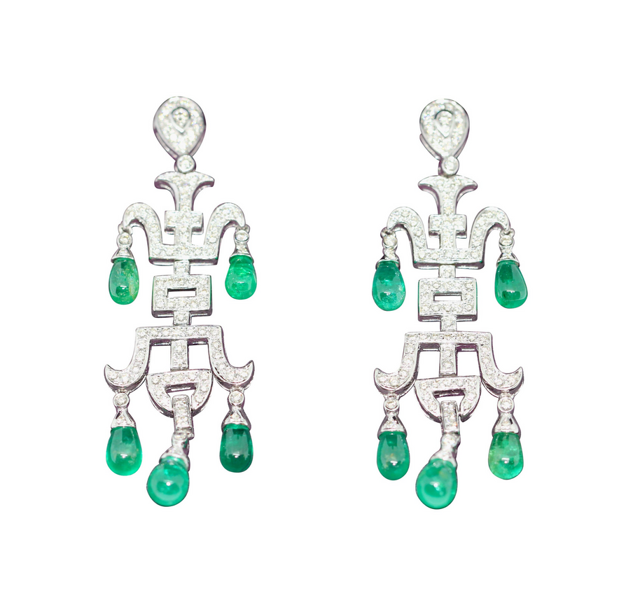 Prächtige Diamant-Smaragd-Ohrringe in 18 Karat Weißgold