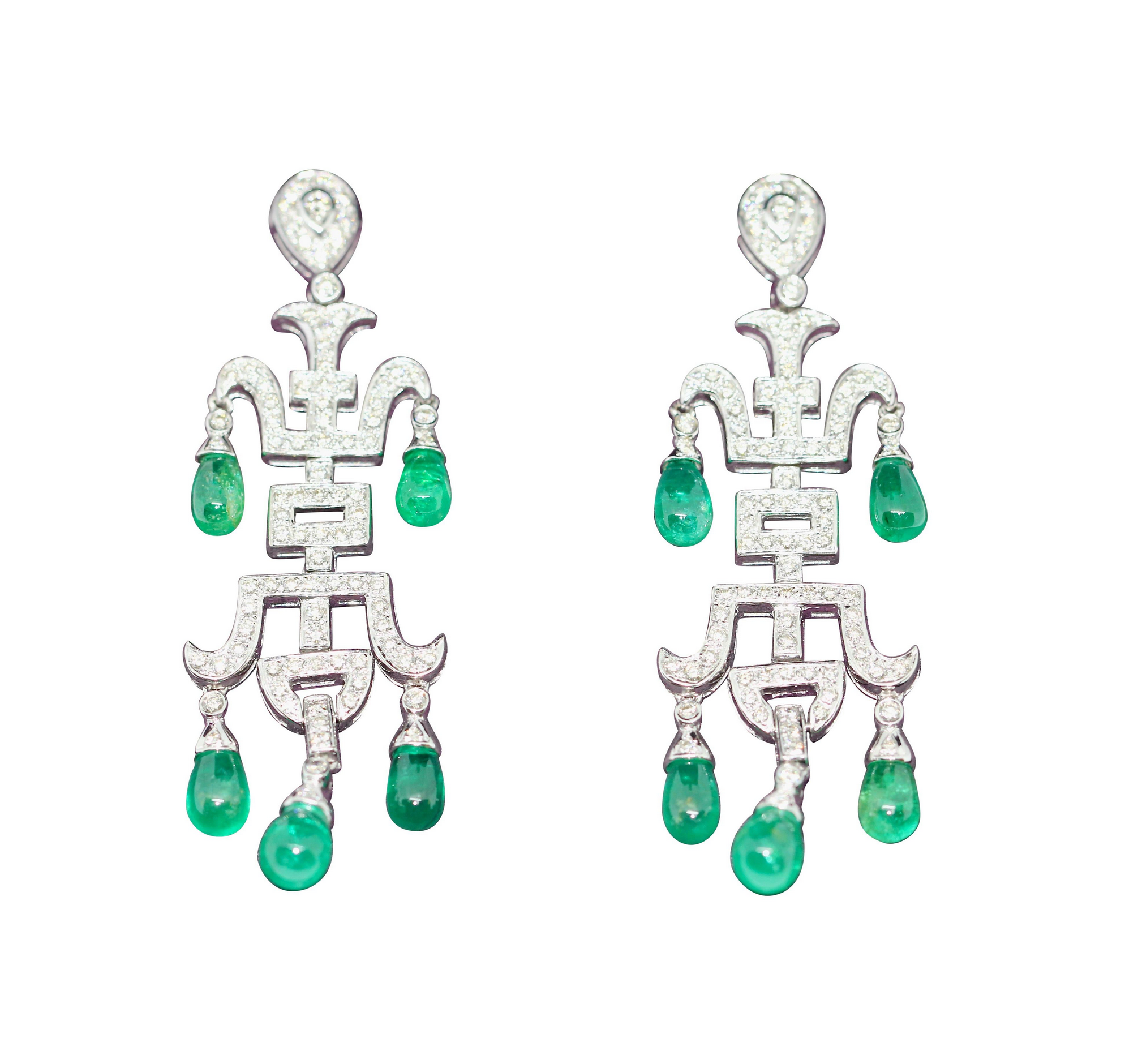 Prächtige Diamant-Smaragd-Ohrringe in 18 Karat Weißgold