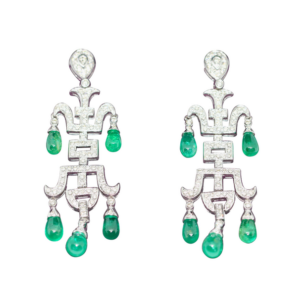 Prächtige Diamant-Smaragd-Ohrringe in 18 Karat Weißgold