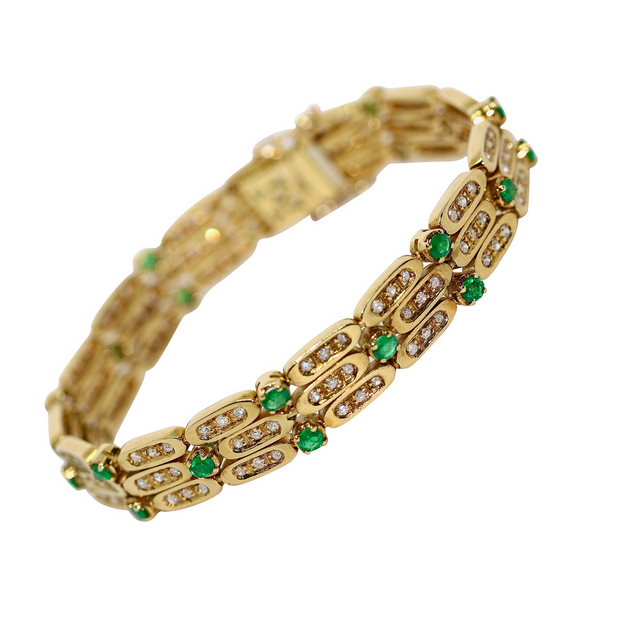 Damen Armband aus 18 Karat Gelbgold mit Diamanten und Smaragden