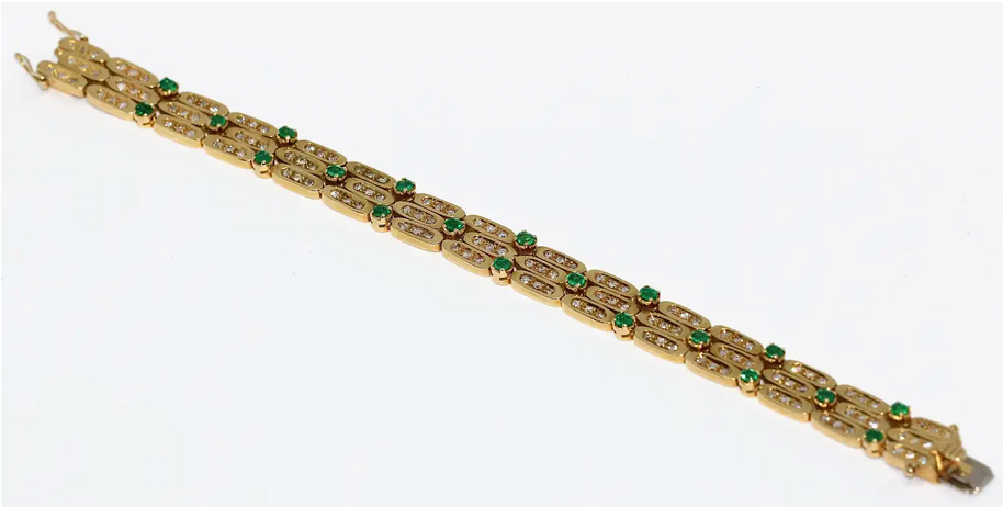 Damen Armband aus 18 Karat Gelbgold mit Diamanten und Smaragden