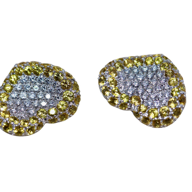 Pasquale Bruni Herz-Ohrstecker aus 18 Karat Weißgold mit Diamanten und gelben Saphiren