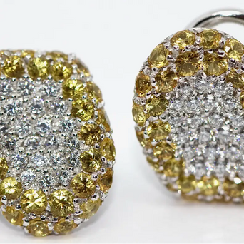 Pasquale Bruni Herz-Ohrstecker aus 18 Karat Weißgold mit Diamanten und gelben Saphiren