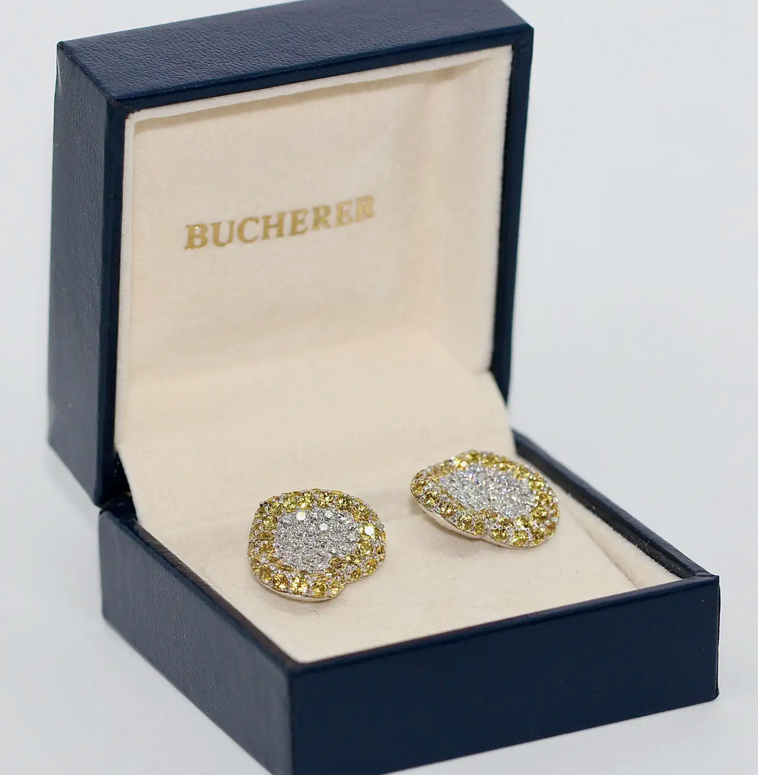 Pasquale Bruni Herz-Ohrstecker aus 18 Karat Weißgold mit Diamanten und gelben Saphiren