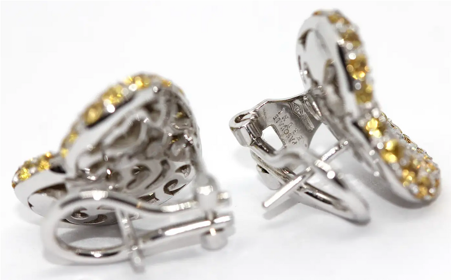 Pasquale Bruni Herz-Ohrstecker aus 18 Karat Weißgold mit Diamanten und gelben Saphiren