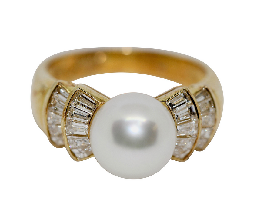 Wempe Ring aus 18 Karat Gelbgold mit Diamanten und Perle