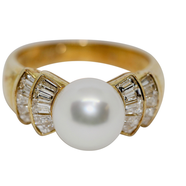 Wempe Ring aus 18 Karat Gelbgold mit Diamanten und Perle