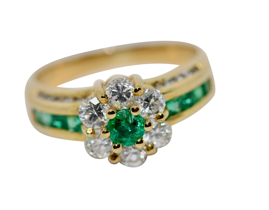 Türler Ring aus 18 Karat Gelbgold mit Diamanten und Smaragden