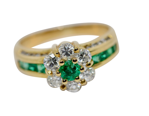 Türler Ring aus 18 Karat Gelbgold mit Diamanten und Smaragden