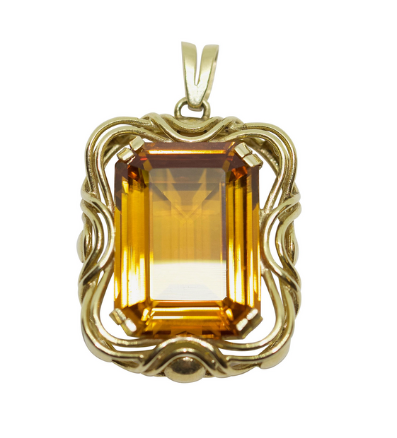 Anhänger Gelbgold mit großem Citrin im Smaragdschliff