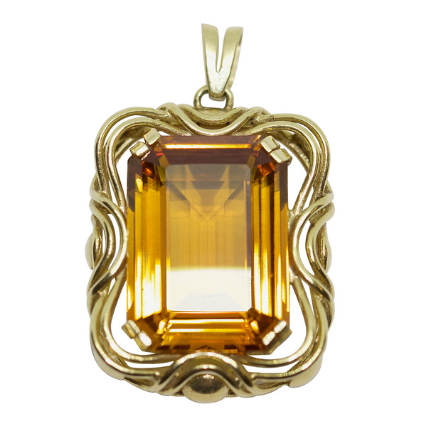 Anhänger Gelbgold mit großem Citrin im Smaragdschliff