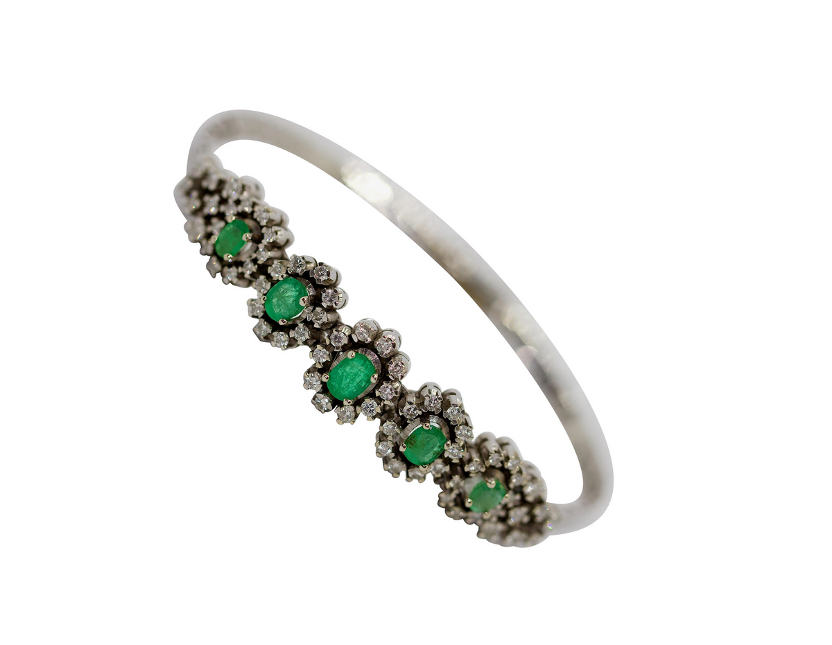 Weißgold-Armband mit Smaragden und Diamanten