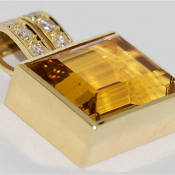 Anhänger aus 18 Karat Gelbgold mit großem Citrin im Smaragdschliff und Diamanten