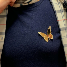 Große Schmetterlingsbrosche aus 18 Karat Gelbgold mit Diamanten und Rubin