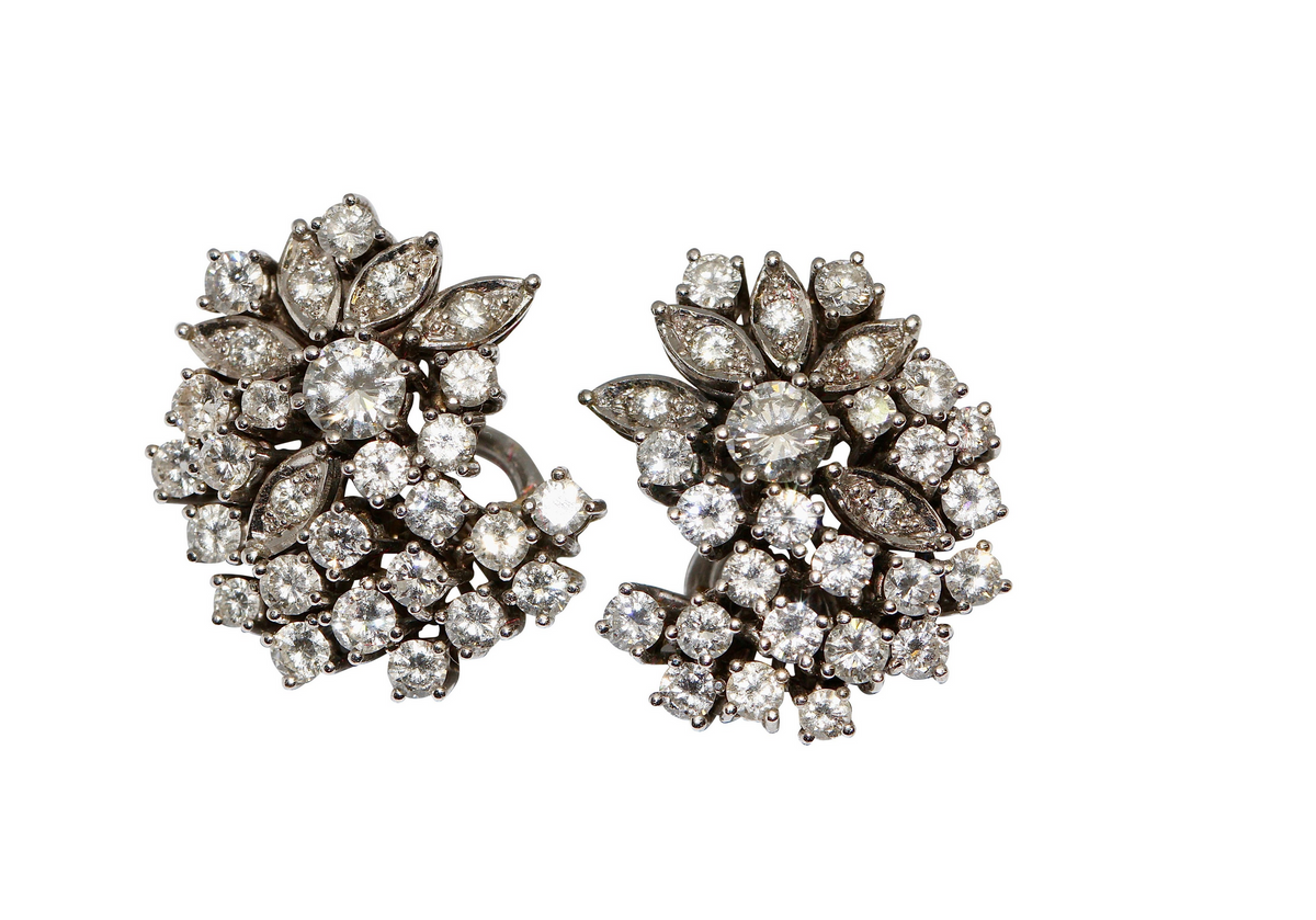 Diamant-Ohrringe mit Clips Weißgold – Brillantpavé, ca. 4 ct gesamt