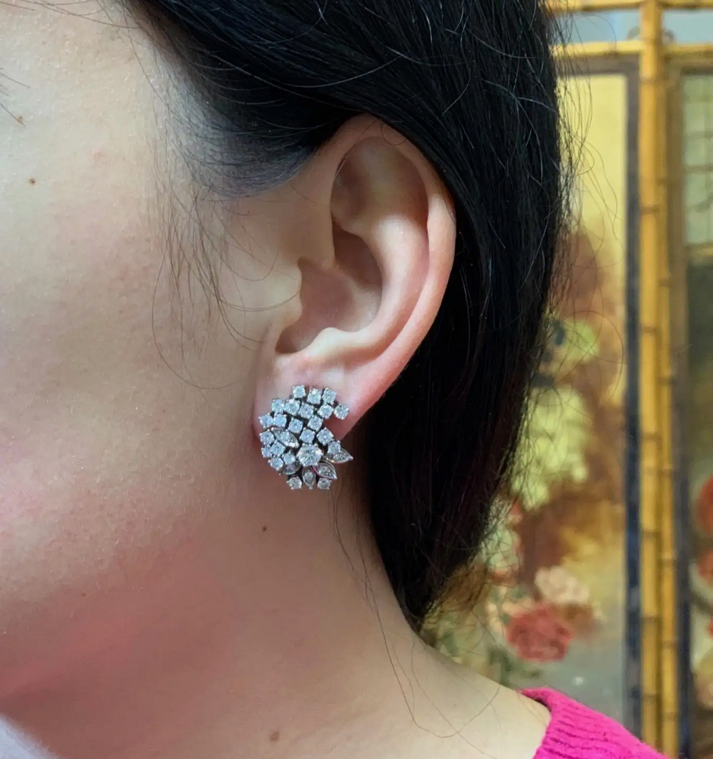 Diamant-Ohrringe mit Clips Weißgold – Brillantpavé, ca. 4 ct gesamt