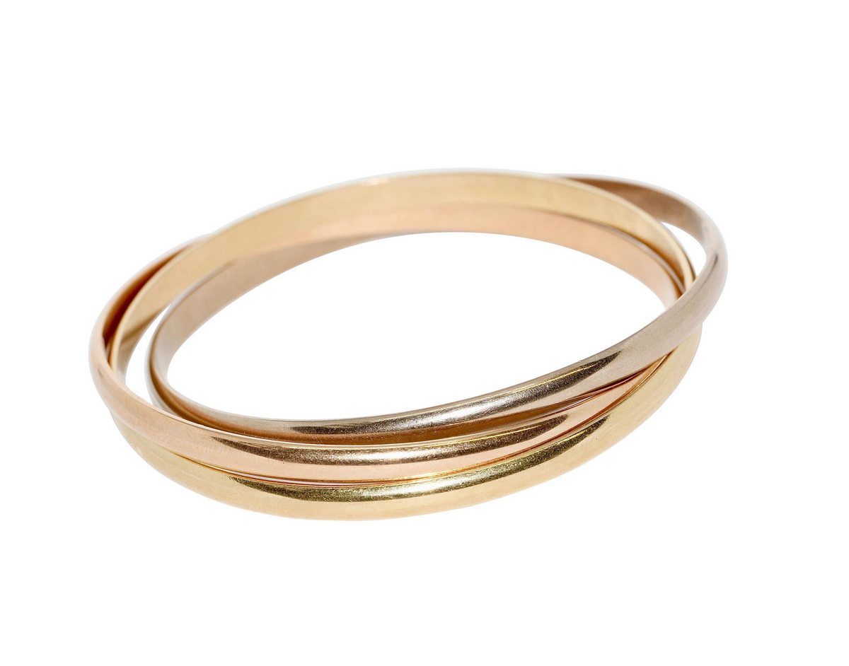 Cartier „Trinity“ Armreif MD aus 18 Karat Gelb-, Weiß- und Roségold