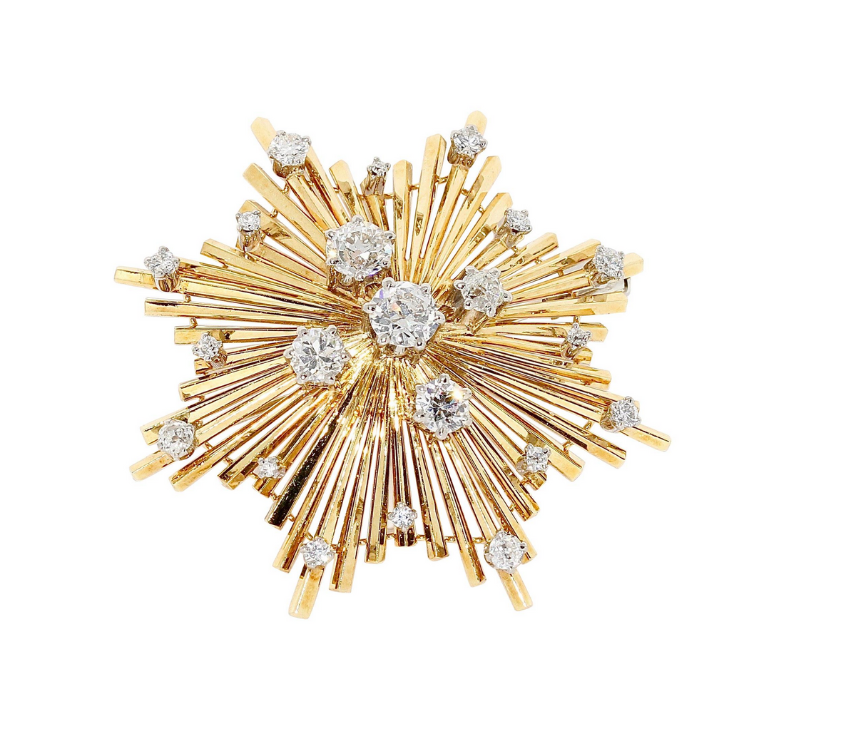 Brosche „Sternexplosion“ in 18 Karat Gelbgold mit Diamanten