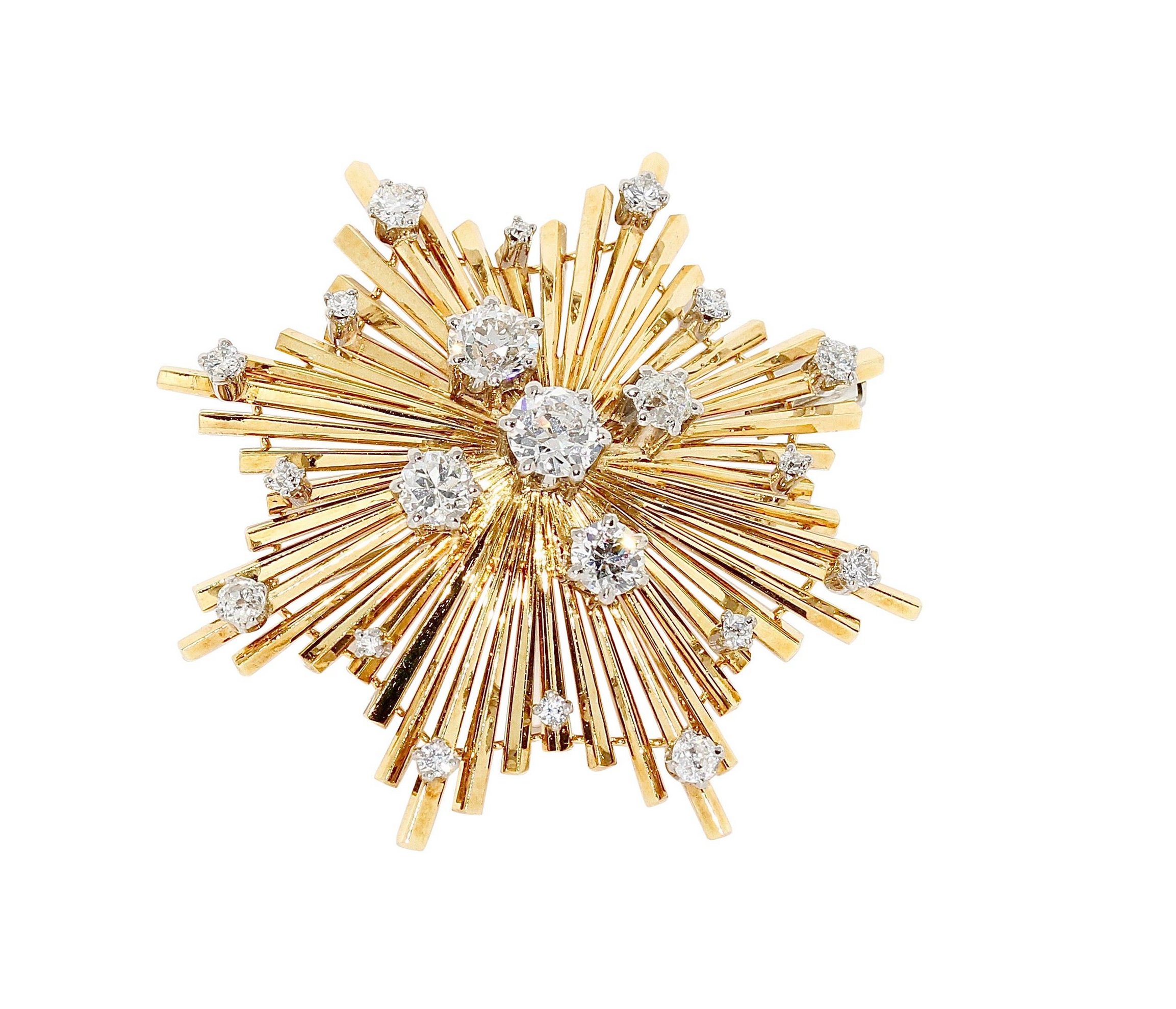 Brosche „Sternexplosion“ in 18 Karat Gelbgold mit Diamanten