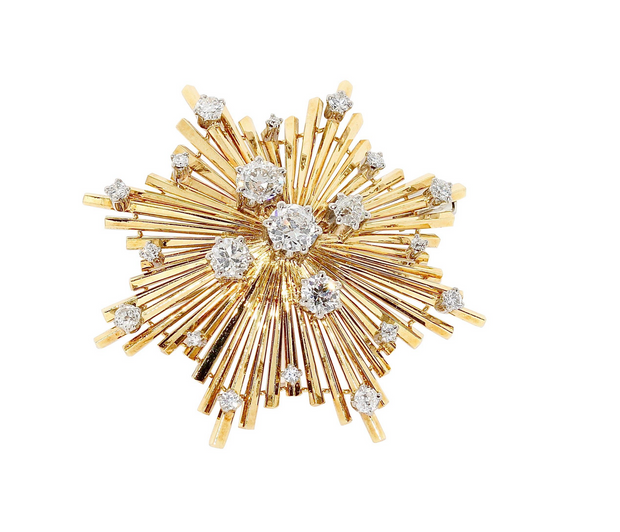 Brosche „Sternexplosion“ in 18 Karat Gelbgold mit Diamanten