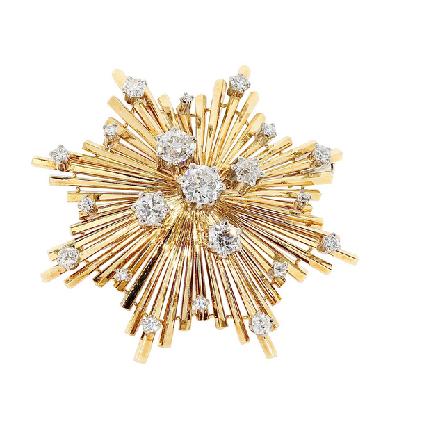 Brosche „Sternexplosion“ in 18 Karat Gelbgold mit Diamanten