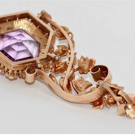Antiker viktorianischer Anhänger mit Amethyst und Naturperlen in 14 Karat Roségold