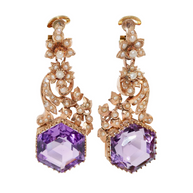 Antike viktorianische Ohrringe mit Amethysten und Naturperlen in 14 Karat Roségold