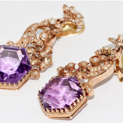 Antike viktorianische Ohrringe mit Amethysten und Naturperlen in 14 Karat Roségold
