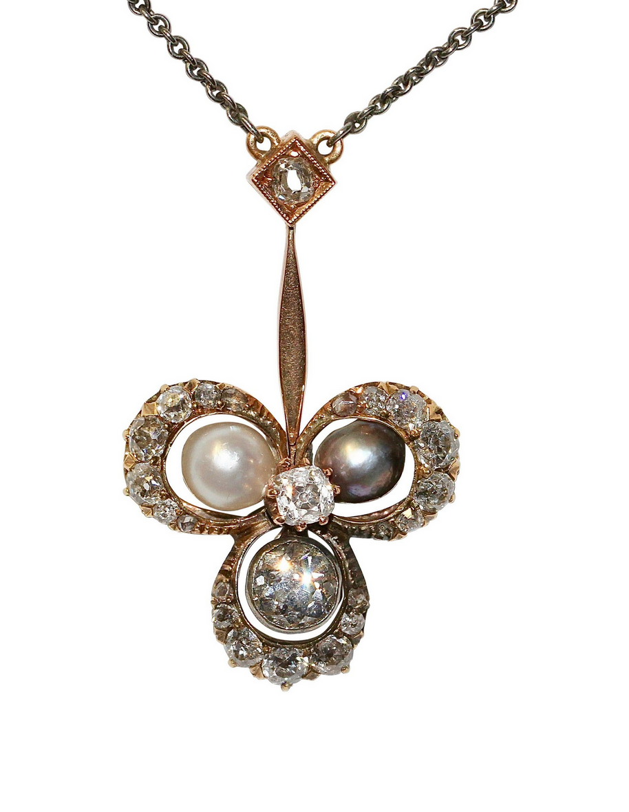 Antikes Jugendstil-Collier aus Gold mit Diamanten und Naturperlen