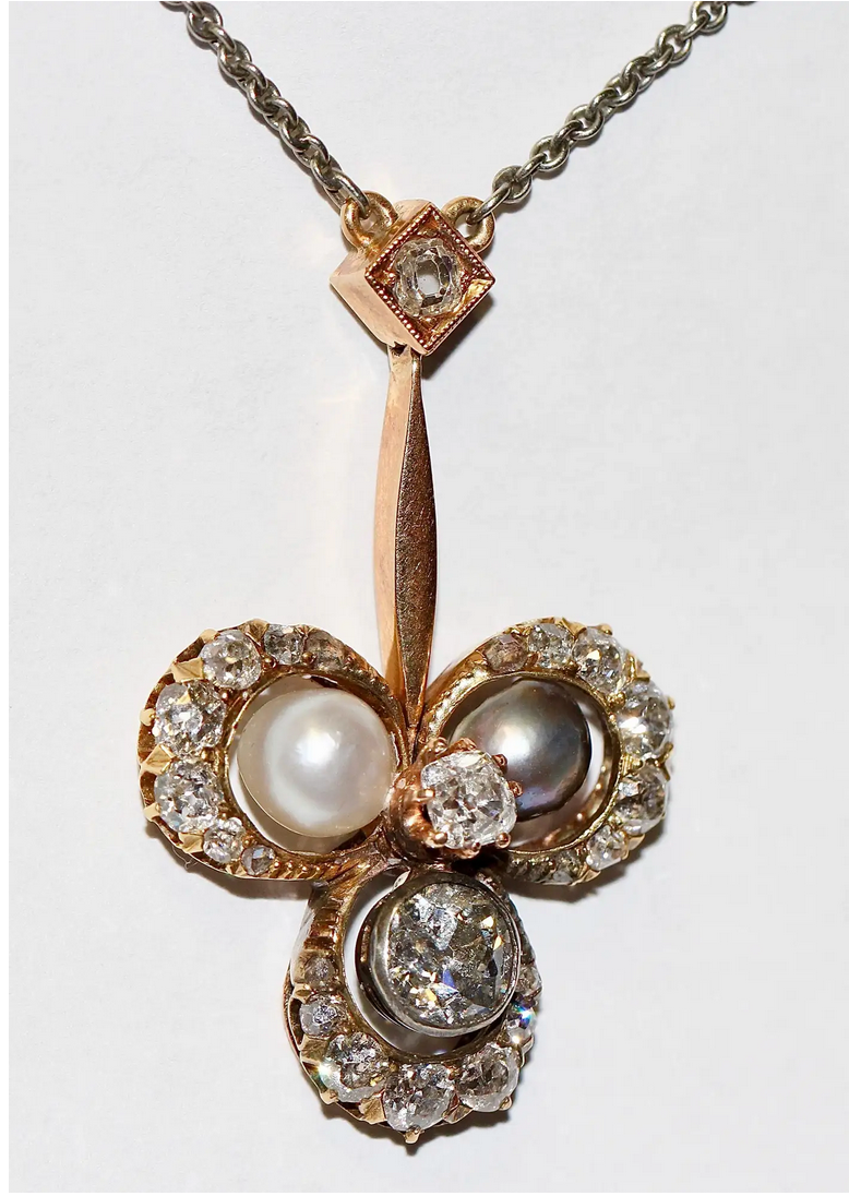 Antikes Jugendstil-Collier aus Gold mit Diamanten und Naturperlen