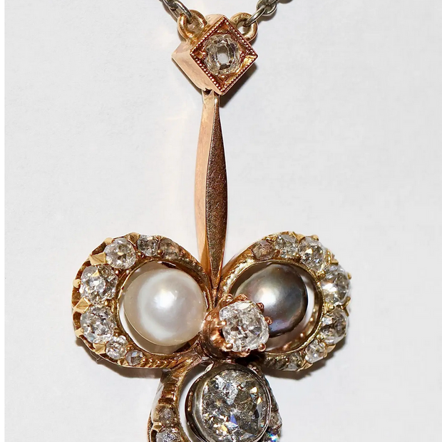 Antikes Jugendstil-Collier aus Gold mit Diamanten und Naturperlen