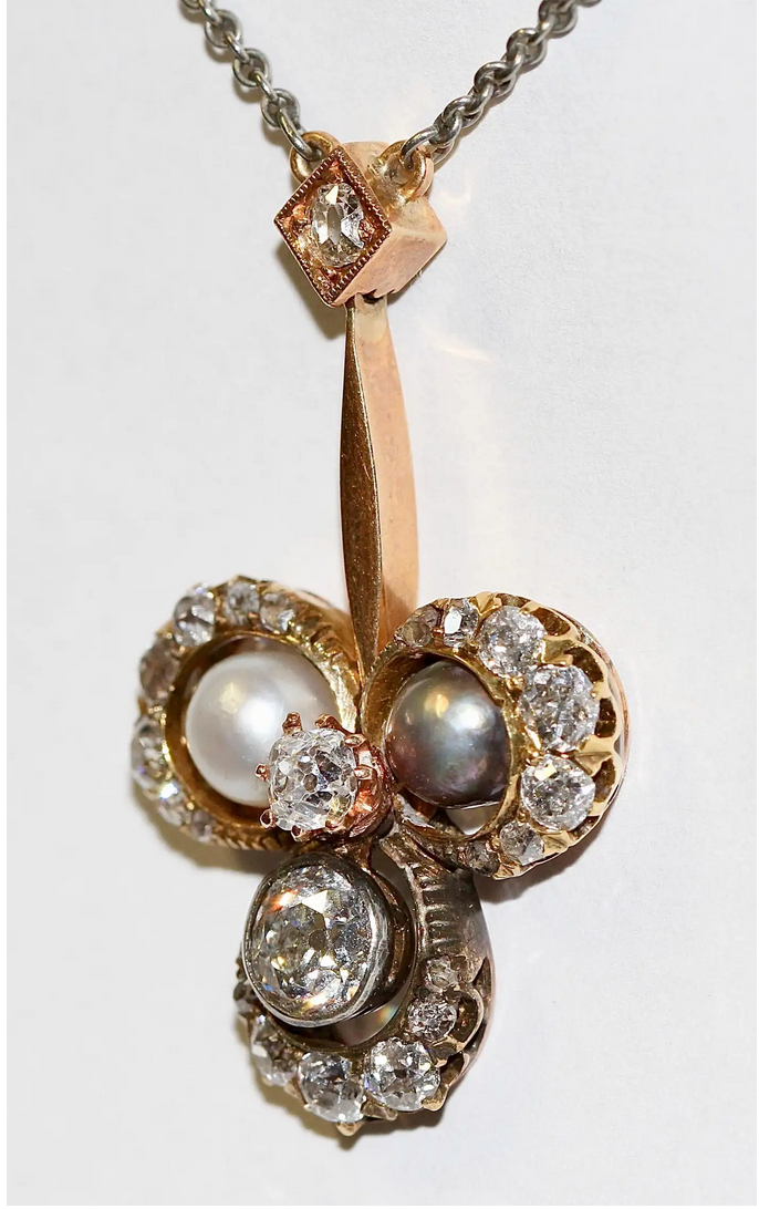 Antikes Jugendstil-Collier aus Gold mit Diamanten und Naturperlen