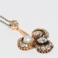 Antikes Jugendstil-Collier aus Gold mit Diamanten und Naturperlen