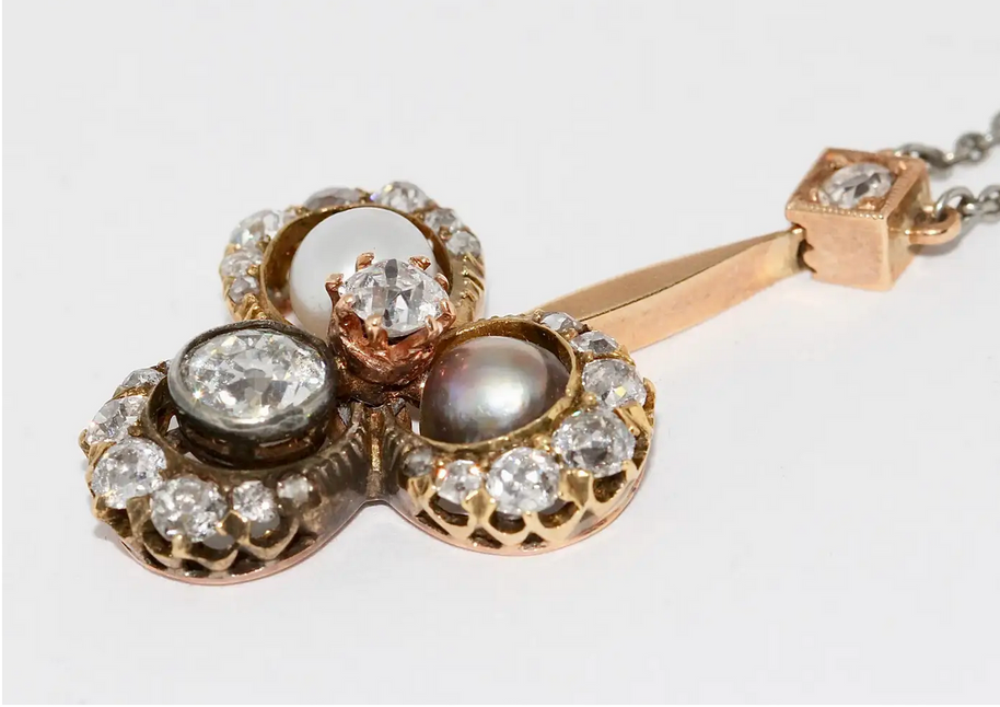 Antikes Jugendstil-Collier aus Gold mit Diamanten und Naturperlen