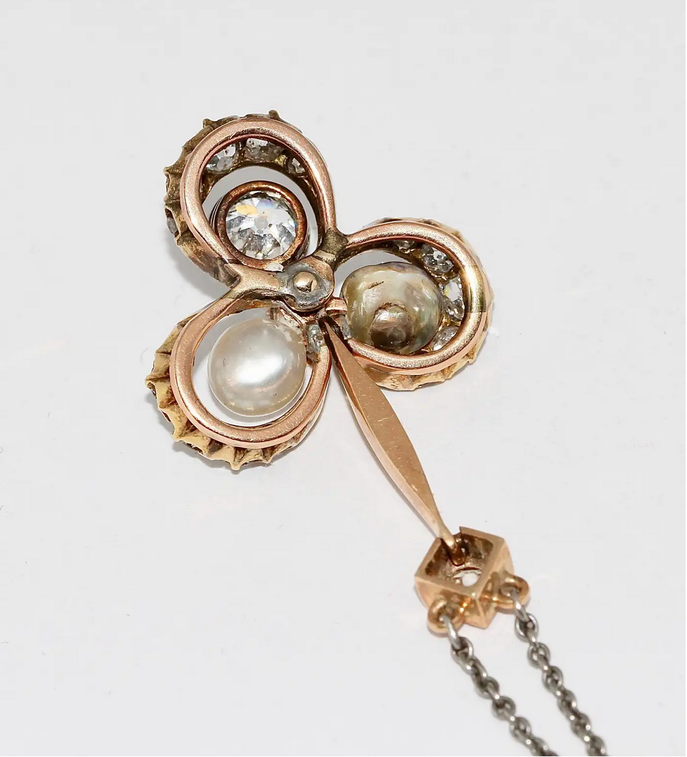 Antikes Jugendstil-Collier aus Gold mit Diamanten und Naturperlen