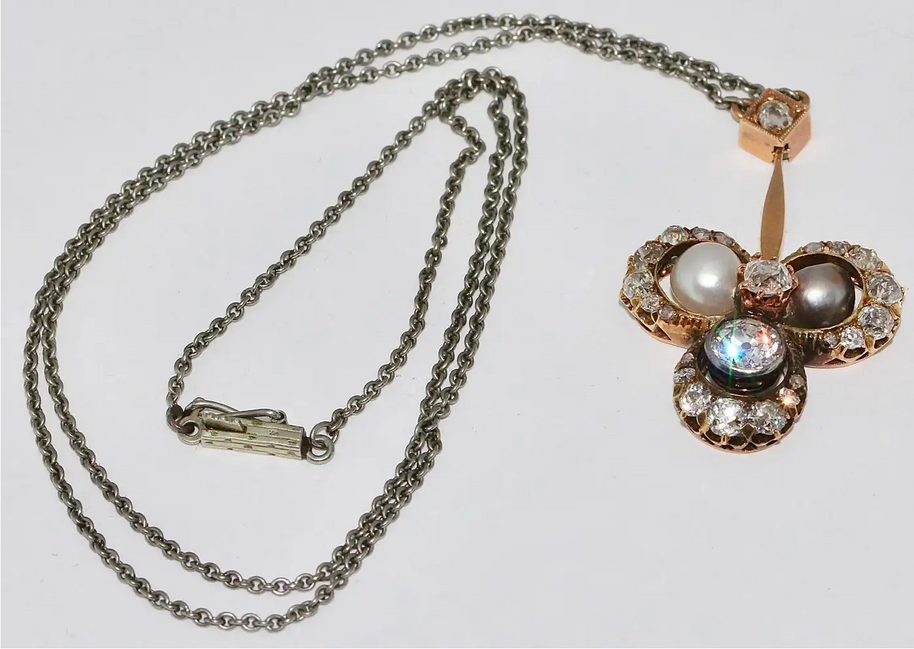 Antikes Jugendstil-Collier aus Gold mit Diamanten und Naturperlen