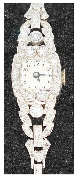 Antike Damenarmbanduhr aus Platin mit Diamanten – Jugendstil