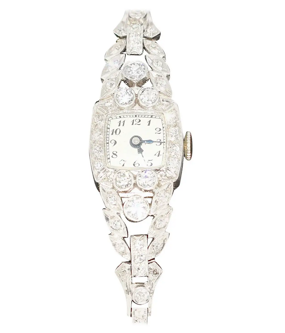 Antike Damenarmbanduhr aus Platin mit Diamanten – Jugendstil
