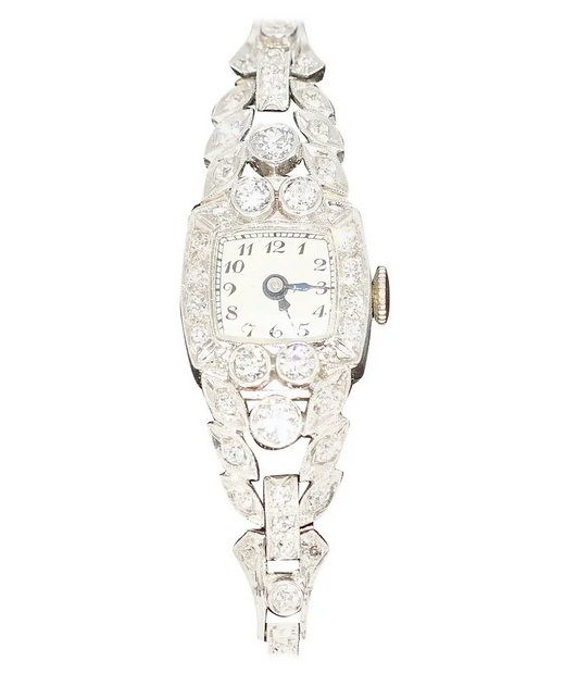 Antike Damenarmbanduhr aus Platin mit Diamanten – Jugendstil
