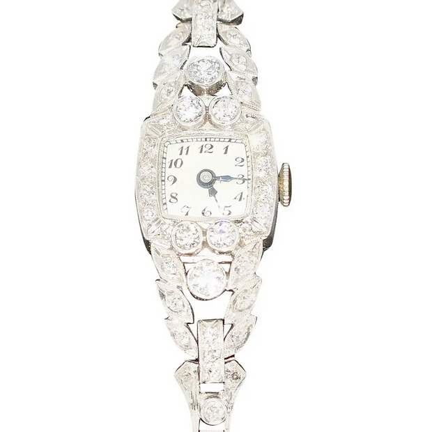 Antike Damenarmbanduhr aus Platin mit Diamanten – Jugendstil