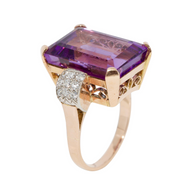 Eleganter Cocktailring aus 14 Karat Roségold mit großem Amethyst und Diamanten