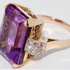 Eleganter Cocktailring aus 14 Karat Roségold mit großem Amethyst und Diamanten