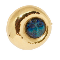 Künstlerische 18 Karat Goldbrosche mit graviertem Labradorit-Mondgesicht