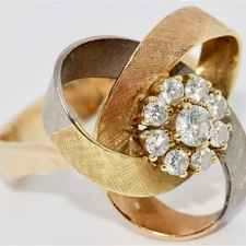 Tricolor Damenring aus Gelb-, Weiß- und Roségold mit Diamanten