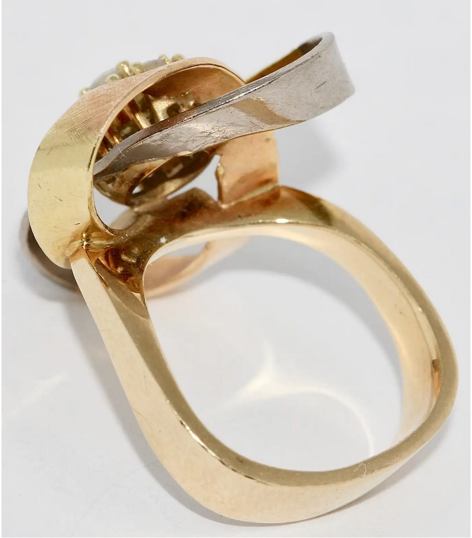 Tricolor Damenring aus Gelb-, Weiß- und Roségold mit Diamanten