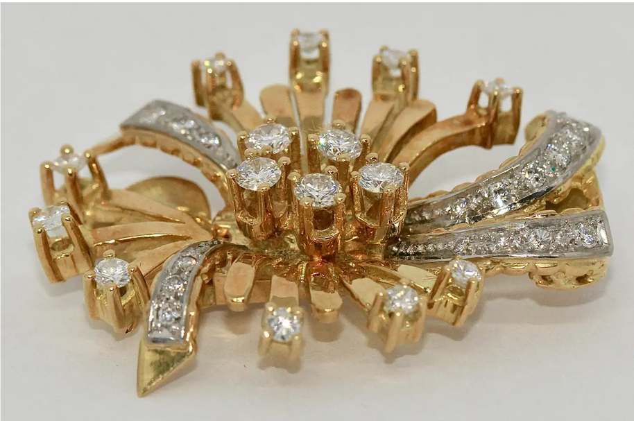 Prächtige 18 Karat Goldbrosche & Anhänger mit Diamanten