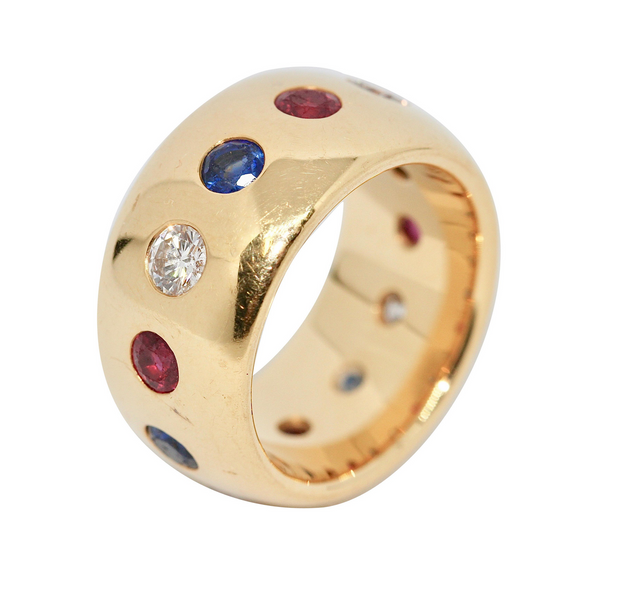 Exquisiter Damenring aus 18 Karat Roségold mit Diamanten, Rubinen und Saphiren